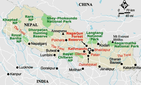 maps of nepal. Map of Nepal main cities.