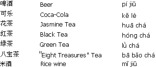 Chinese food menu